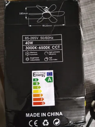 Luz Ventilador 40W Mando 52cm E27 3 Tonos