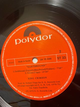 King Crimson “Earthbound” LP Vinilo NM/VG+
