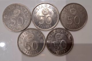 5 Monedas 50 Pts Mundial 82, estrella 81