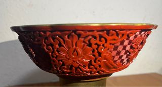 Cuenco chino laca roja tallada 17cm