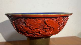 Cuenco chino laca roja tallada 17cm