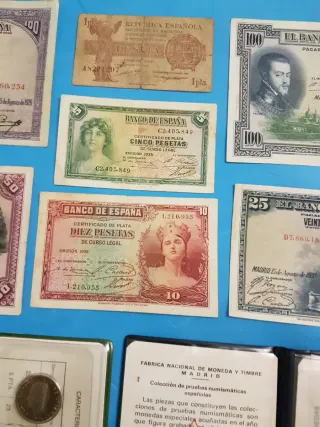 Lote Billetes y Monedas España Pesetas