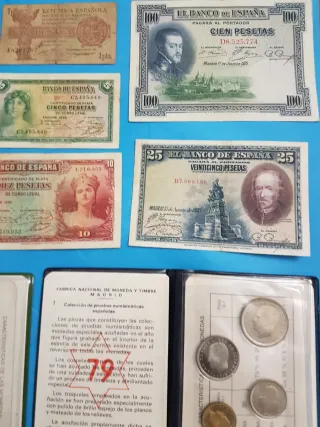 Lote Billetes y Monedas España Pesetas