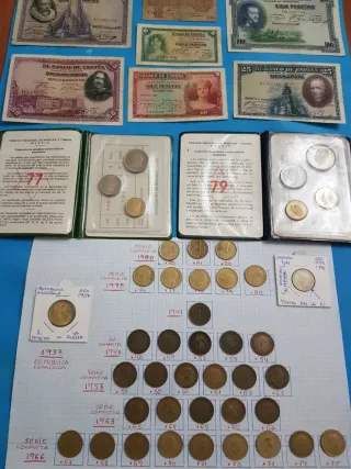 Lote Billetes y Monedas España Pesetas