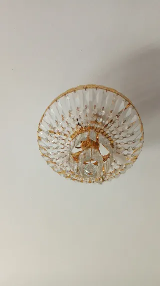 Dos Lámpara de techo metal y cristal dorada