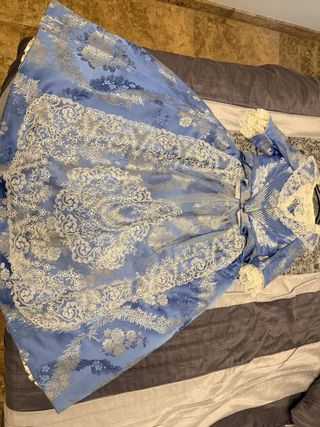 Vestido Fallera Niña Azul y plata.