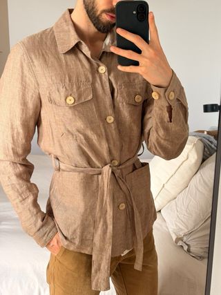 Chaqueta 100% Lino Marrón de Mango