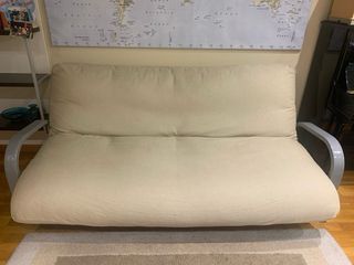 Sofá Cama Beige Tela y Metal