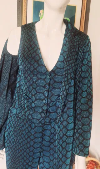 Traje fiesta 3 piezas negro y azul verdoso