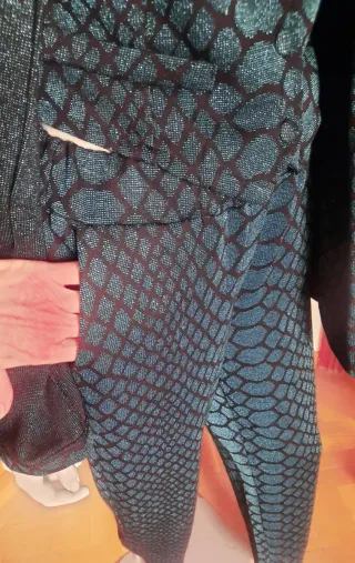 Traje fiesta 3 piezas negro y azul verdoso