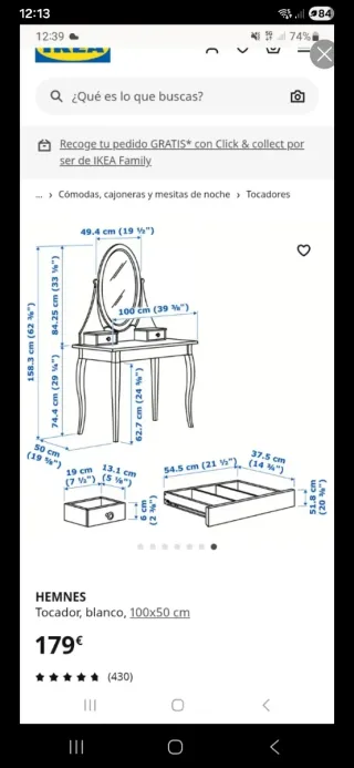 Tocador Ikea Blanco con Espejo Ovalado y silla.
