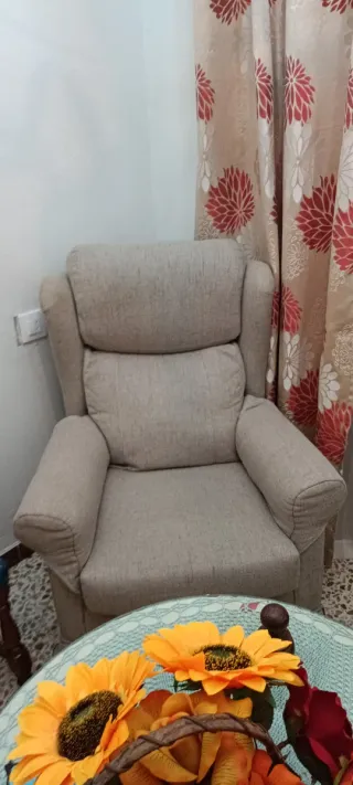 Butacas giratorias tela y madera 2 unidades