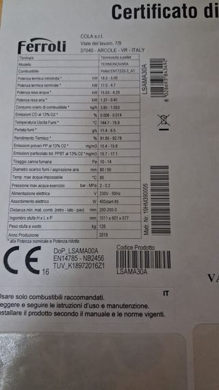 HidroEstufa de pellets Ferroli 18,5 KW