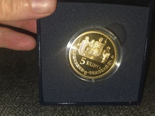 Moneda 5 Euros Juan Carlos I. Plata Dorada. Rara