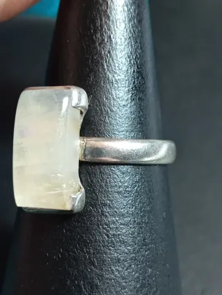 Anillo Plata Ley Piedra Luna Rectangular