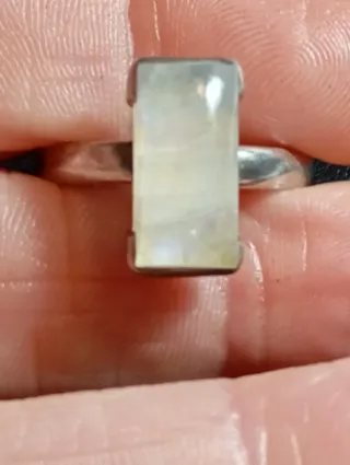 Anillo Plata Ley Piedra Luna Rectangular