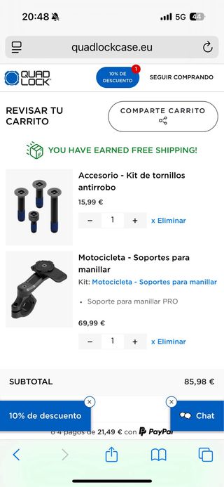 Quad Lock Handlebar Mount Pro + Tornillos metal