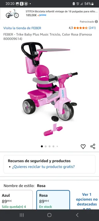 Triciclo Feber Baby Plus Music Rosa