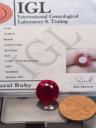 Rubí Birmano 13.00 Ct Redondo IGL