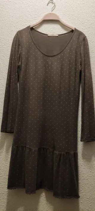 Vestido corto algodón, verde oliva, manga larga