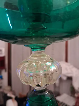 Coppia Candelabri Vetro Murano Verde
