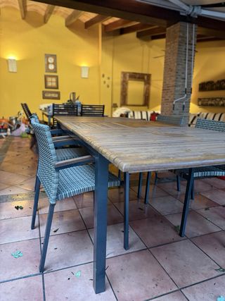 Mesa extensible teca exterior + 6 sillas