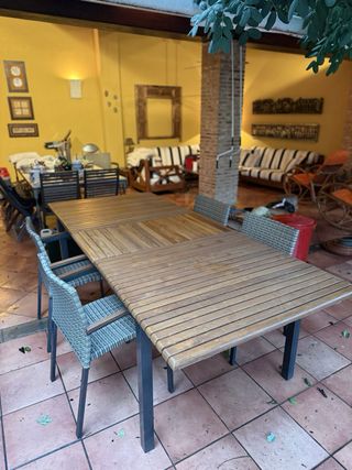 Mesa extensible teca exterior + 6 sillas