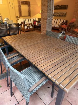 Mesa extensible teca exterior + 6 sillas