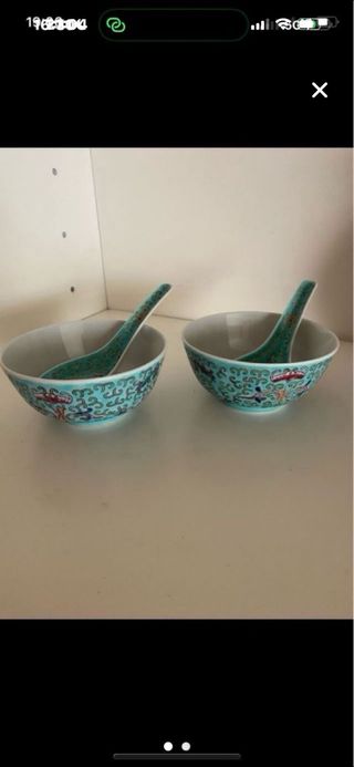 2 Cuencos y Cucharas Porcelana China