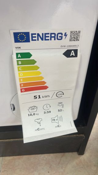 Lavadora VOK 10kg Clase A 1400 RPM