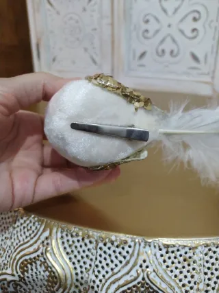 Pájaro Navidad Clip Dorado/ Blanco con lentejuelas