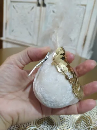 Pájaro Navidad Clip Dorado/ Blanco con lentejuelas