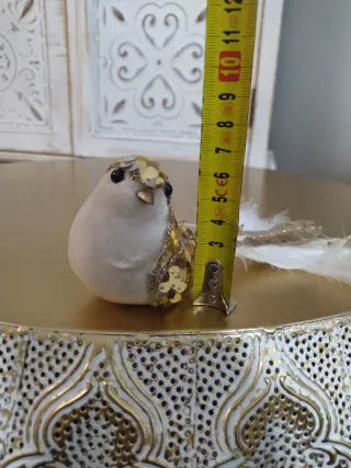 Pájaro Navidad Clip Dorado/ Blanco con lentejuelas