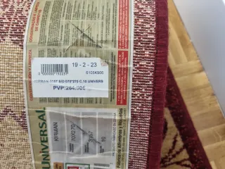 Alfombra pasillera beige y roja