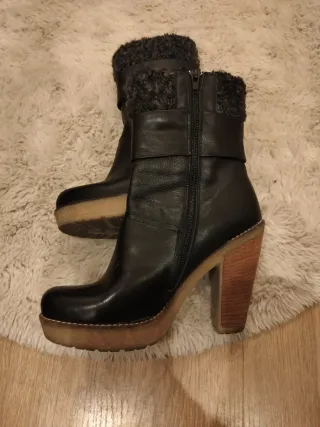 Botín negro tacón madera talla 37