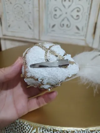 Pájaro Navideño Decorativo Blanco y Dorado