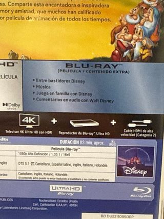 Blancanieves y los Siete Enanitos 4K Blu-ray Nuevo