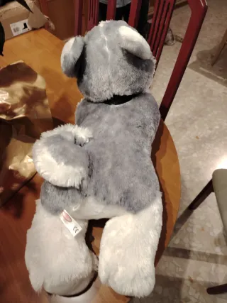 Peluche perro grande gris y blanco