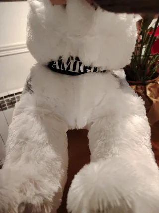 Peluche perro grande gris y blanco