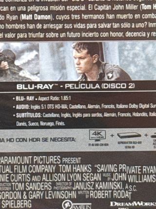 Salvar al Soldado Ryan 4K UHD + Blu-ray Precintado