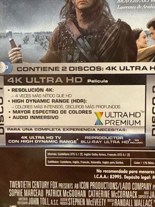 Braveheart 4K Blu-ray Precintado Mel Gibson