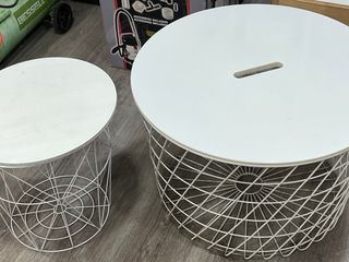 Mesa Cesta Blanca Metal y Madera