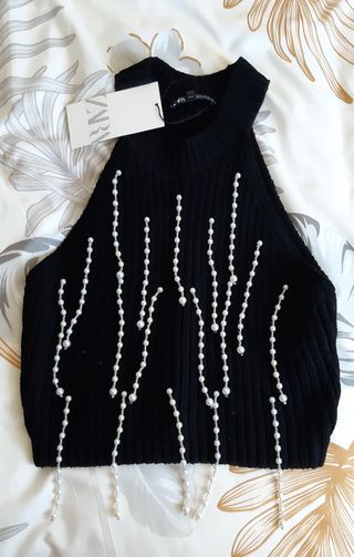 Top Zara Negro Perlas