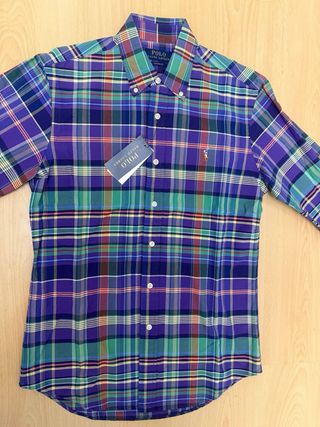 Camisa Polo Ralph Lauren cuadros morado y verde