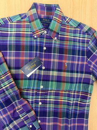 Camisa Polo Ralph Lauren cuadros morado y verde