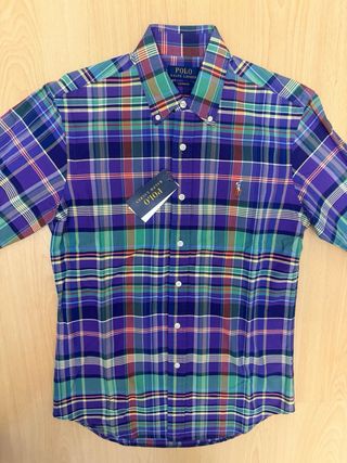 Camisa Polo Ralph Lauren cuadros morado y verde