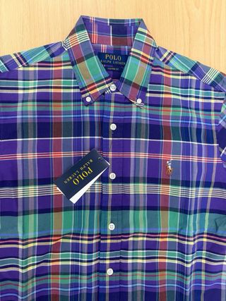 Camisa Polo Ralph Lauren cuadros morado y verde