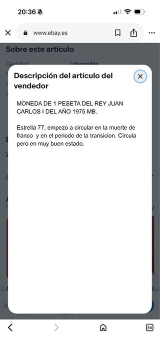 Moneda Juan Carlos I Rey de España 1975