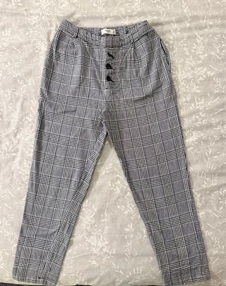 Pantalón Mango Talle Alto Cuadros Mujer
