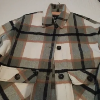 Sobrecamisa Zara cuadros marrón y verde